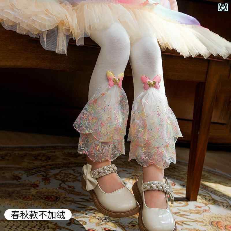 子供用 レギンス タイツ 女の子 レギンス 薄手 夏服 2024 レース 子供 アウター 春秋 九分丈 白 カジュアル(4)