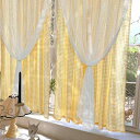 レース カーテン インテリア な レースの 黄色の チェック 柄 仕上げの カーテン 小さい さわやか 半 遮 光 ショート 女の子 寝室用