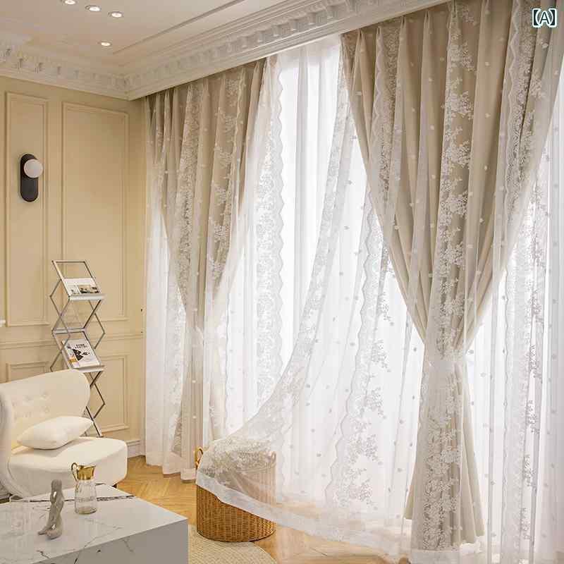 レース カーテン インテリア カーテン 二 重層 ガーゼ 一 体型 完全 遮 光 寝室 イン スタイル 2025新 ..