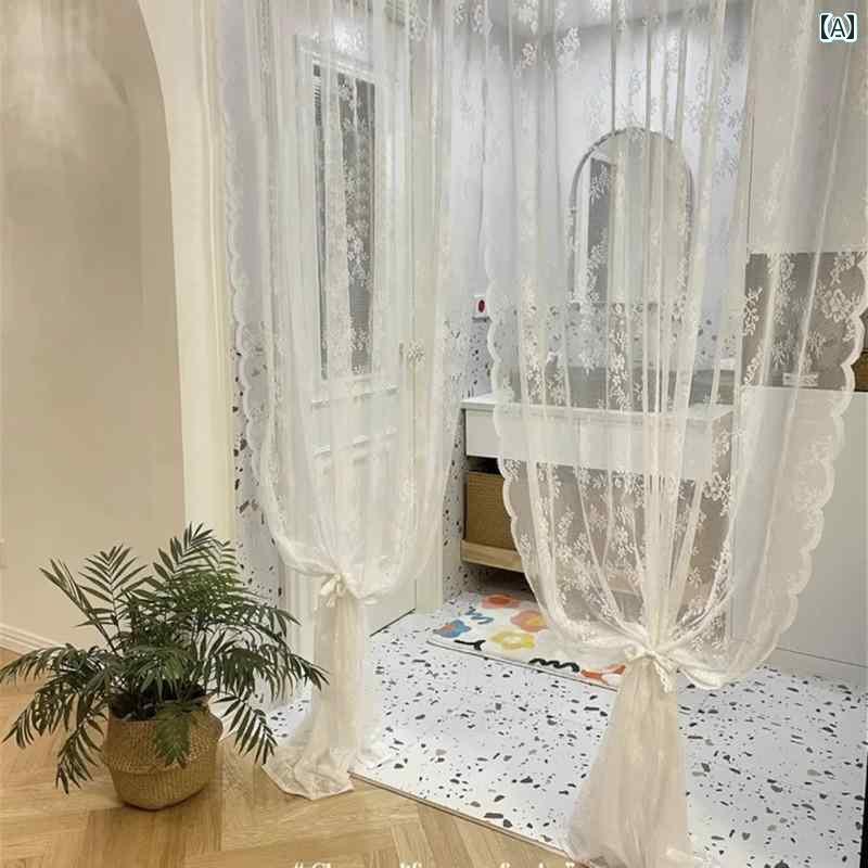 レース カーテン インテリア カーテン 仕上げの 白い ガーゼ アメリカ 田園 風 レース 刺繍 韓国 寝室の ベイ ウィンドウ パーティション