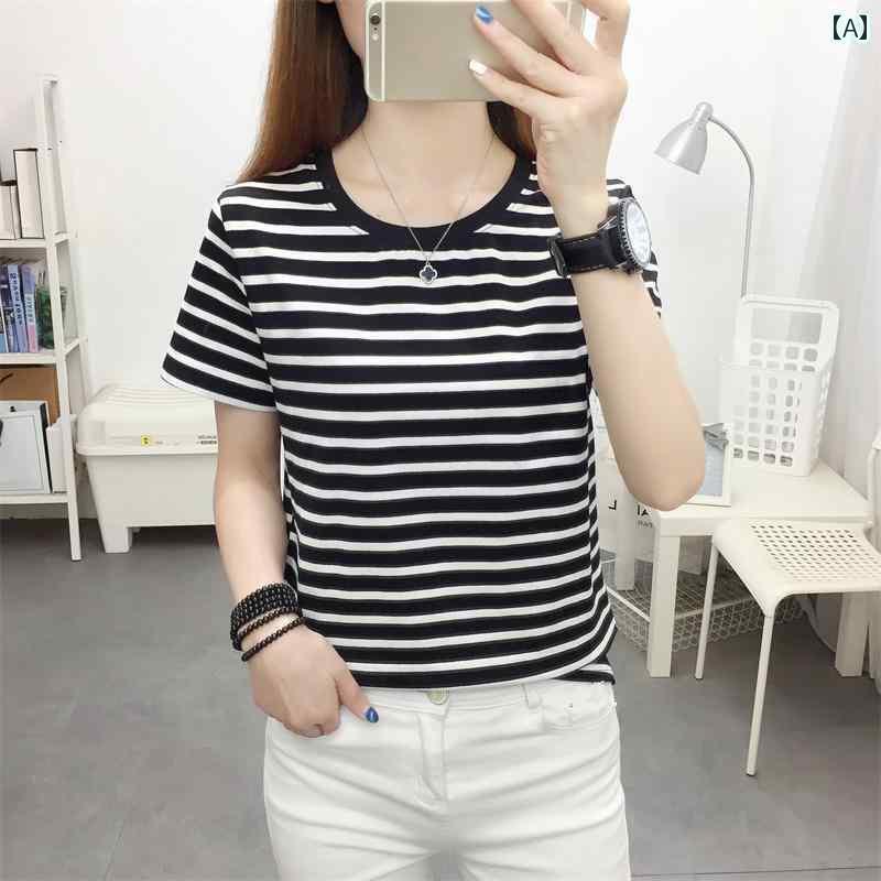ストライプ Tシャツ レディース 綿 半袖 レディース 2025夏 大きいサイズレディース ゆったり お腹 カ..