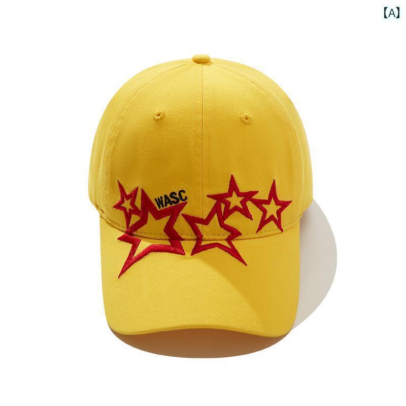 レディース ベースボール キャップ の アメリカン ヒップ ホップ 5つ 星 刺繍 野球帽 黄色の 顔が 見え..