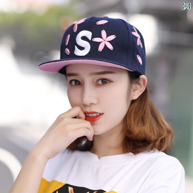 レディース ベースボール キャップ 帽子 レディース 秋冬 ヒップ ホップ フラット つば 韓国 スタイル ..