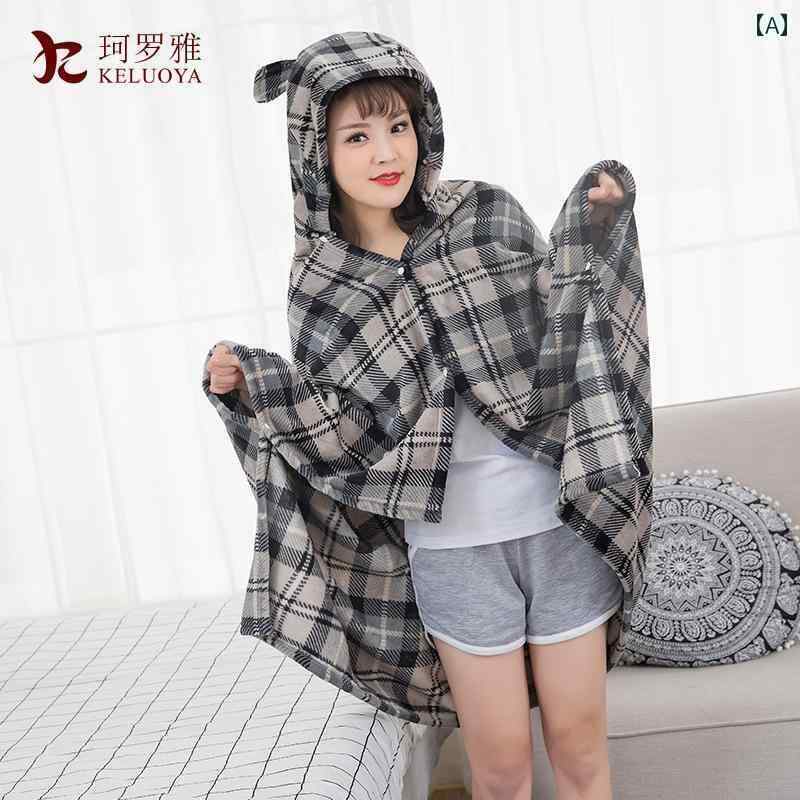 かわいい 着る毛布 暖かい フランネル ショール ブランケット オフィス ソファ 学生用お 昼寝用 エアコン 帽子 ランチ 休憩用 マント ケープ