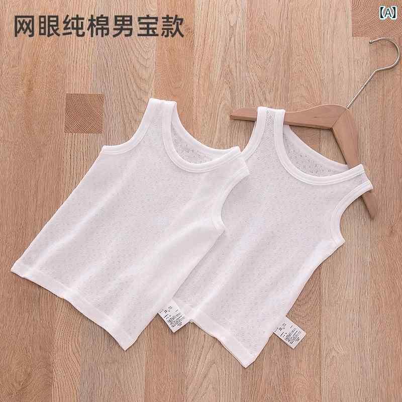 キッズ トップス シンプル 春夏 薄手 オール ホワイト 子供用 コットンベスト 2枚 セット。 男の子と 女の子用。 一年中 使える インナーウェア Tシャツ レイヤリング シャツ アウターウェア スウェットシャツ。(4)