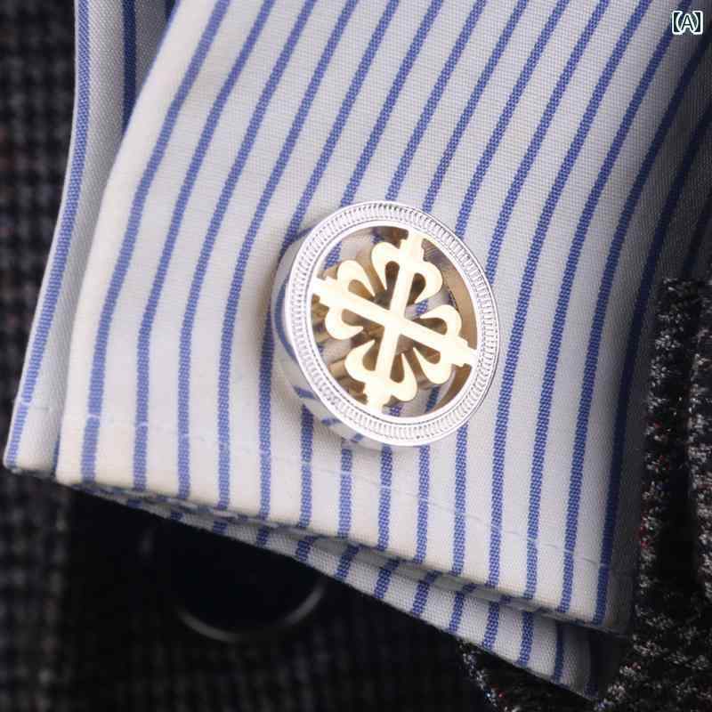 カフスボタン メンズ ワンポイント Jixiang Ruyi 内側が ゴールド 外側が シルバー メンズ フレンチ シャツ カフス フォーマル