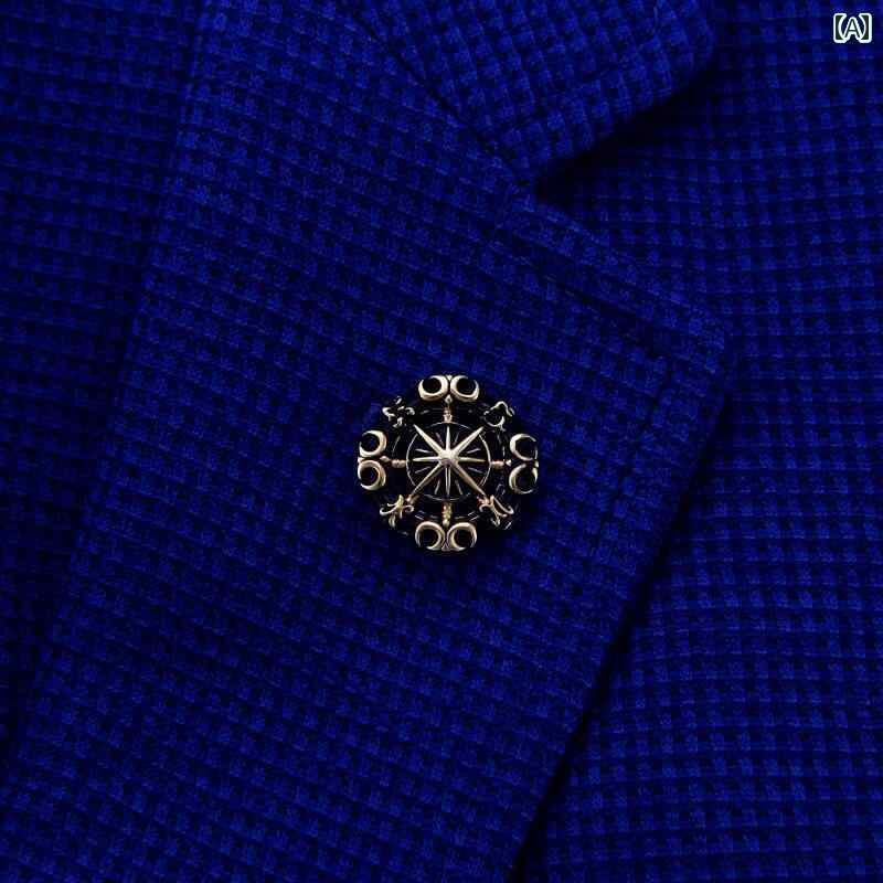 スタイリッシュ カフスボタン 男性用 メンズ ブローチ スーツ 金 メッキ ナビゲーター コンパス ゴールドと シルバー レトロ タイ ピン コサージュ レディ...