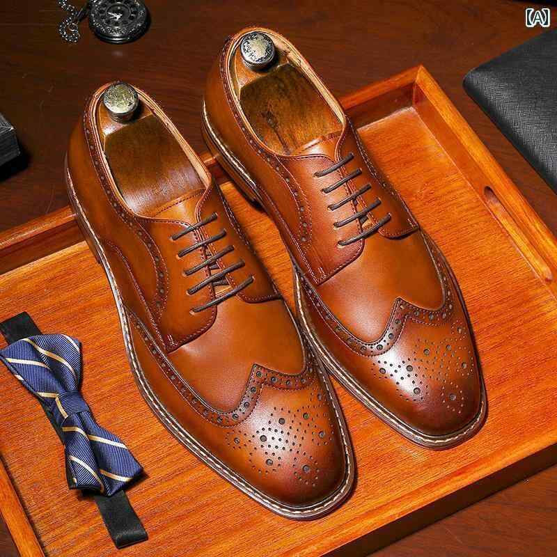 革靴 ビジネスシューズ 男性用 英国 ブローグ彫り 紳士靴 高揚 ウェディング 靴 ブラウン ビジネス 革 ..