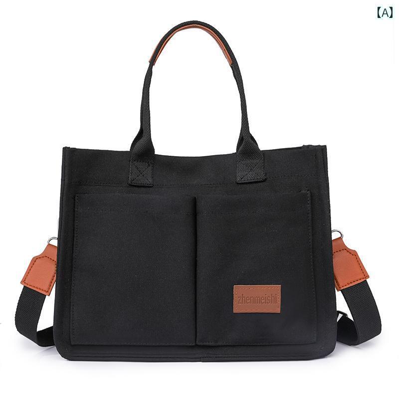 通勤に最適 バッグ レディース キャンバス バッグ ショルダー クロス ボディバッグ 女性用 ポータブル ブリーフケース ビジネス 通勤 OL スタイル A 4 ファイル 学生 スクール(4)