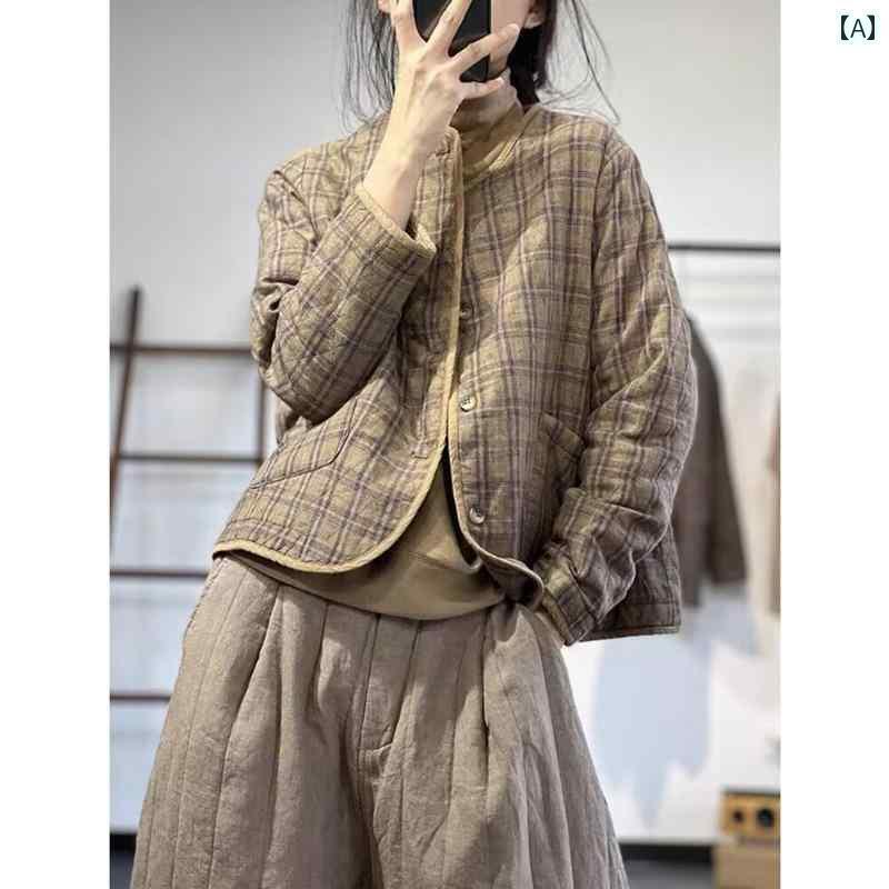 キルティング ジャケット レディース カウンター ラスト シングル 秋冬 ライト キルティング ベースボール ジャケット トップス レディース レトロ チェック 柄 コットンコート