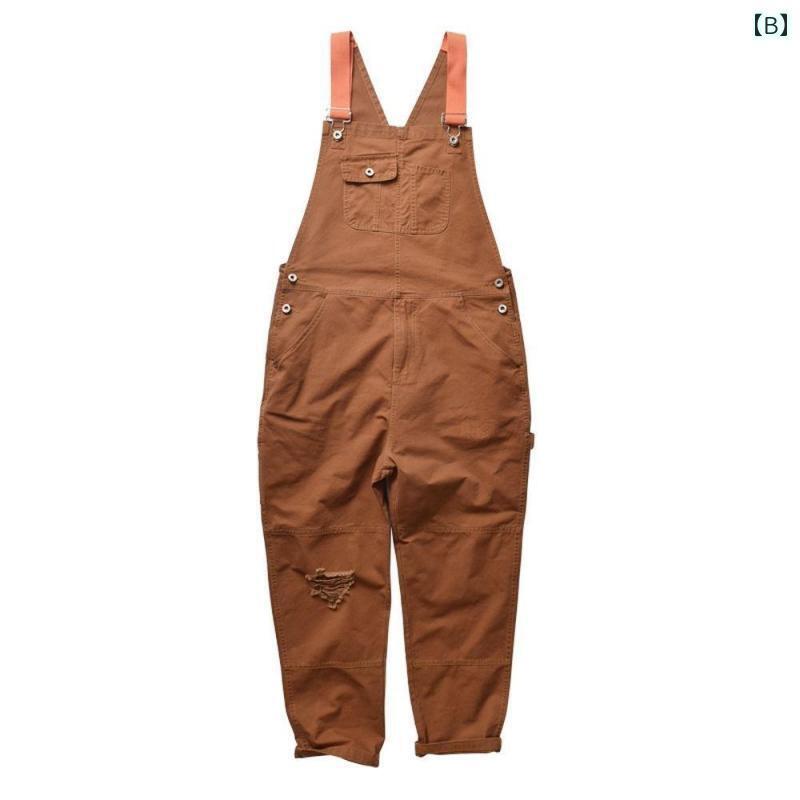 メンズ オーバーオール つなぎ ショーン ユーの オーバー オール メンズ の ゆったり ストレート レッグ ジャンプスーツ 万能な 破れた レトロ カジュアル ジーンズ