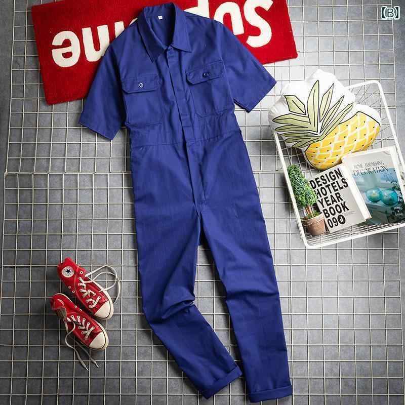 メンズ オーバーオール つなぎ ワークスタイル オレンジ 半袖 ジャンプスーツ オーバー オール メンズ レディースの な 無地 ヒップ ホップ スーツ