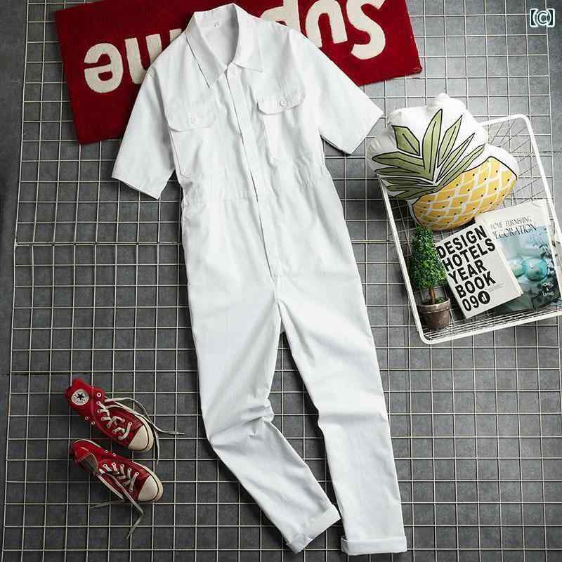 メンズ オーバーオール つなぎ ワークスタイル オレンジ 半袖 ジャンプスーツ オーバー オール メンズ レディースの な 無地 ヒップ ホップ スーツ