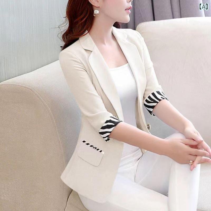 スーツ ジャケット スタイル レディース 春夏 秋 スモール スーツ ジャケット レディース トップス 五分袖 アーティスティック スリム カジュアル ショート スタイル