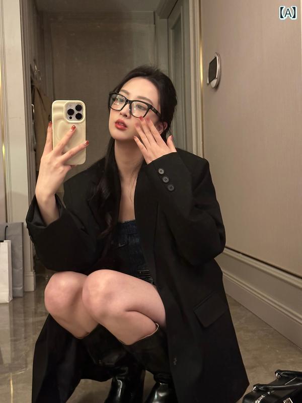 楽天北摂軽太郎便スーツ ジャケット スタイル レディース 女性用 ブラック スーツ ジャケット 春秋 2024 韓国 小さい カジュアル ハイエンド ストリート