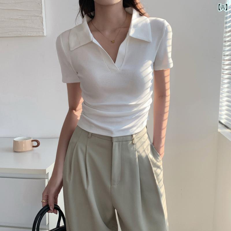 レディース ポロシャツ シンプル ホワイト ポロ カラー 半袖 Tシャツ レディース アウターウェア 夏 20..