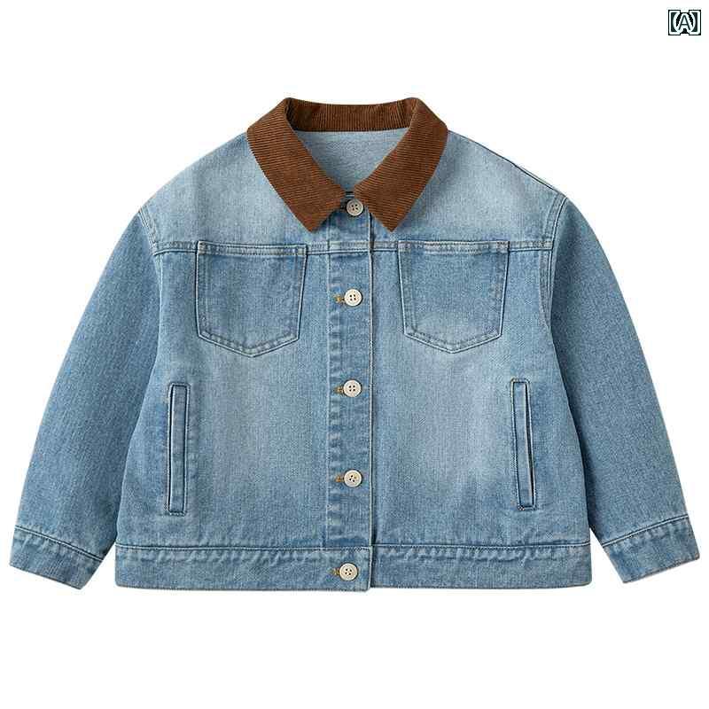 キッズ デニムジャケット かっこいい Haqi 子供服 冬 子供の コーマ 綿 レトロ カジュアル デニムジャ..