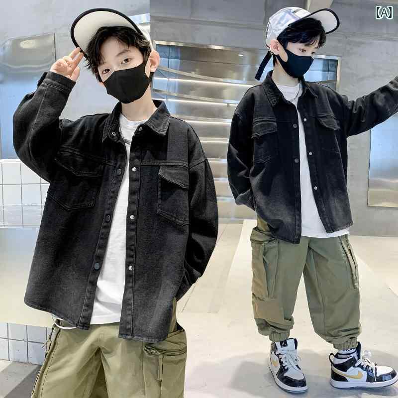 キッズ デニムジャケット かっこいい 子供服の 男の子 デニムジャケット 春秋 スタイル 2025 春の な中..