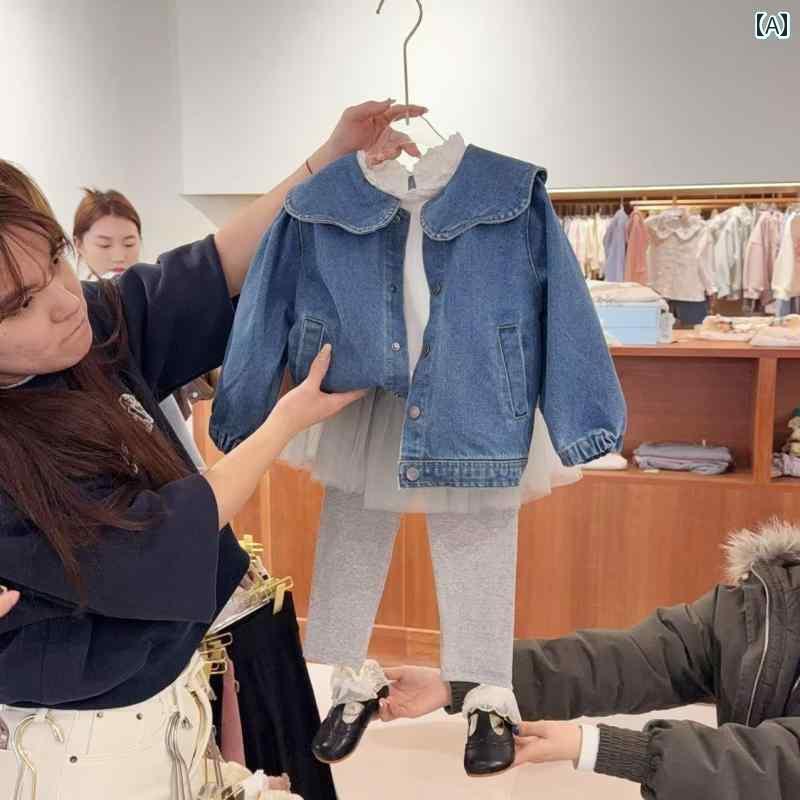 キッズ デニムジャケット かっこいい スポット 春 韓国 ガールズ 5つ ボタン カジュアル デニムジャケ..