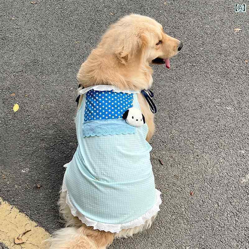 大型犬 犬服 おしゃれ ペットの 犬 服 スカート ライト ブルーの チェック 柄 服と 子犬の 人形 大型 ..
