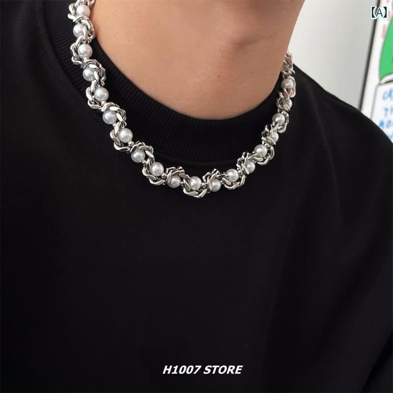 メンズ ネックレス チェーン チタン 鋼の 厚手 重厚な パール 巻き メンズ ネックレス 鎖骨 チェーン レディース セーター ジュエリー