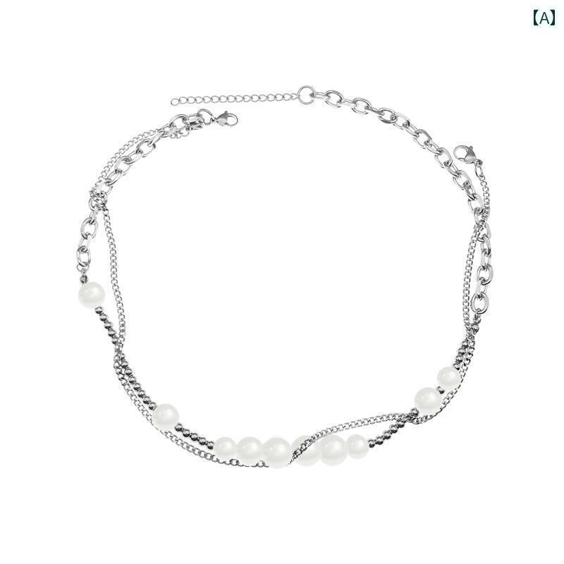 メンズ ネックレス チェーン DRIP パール ダブル ネックレス ボーイズ 2つの 分解と スタッキング チタン 鋼 ヒップ ホップ メンズと レディース ア...