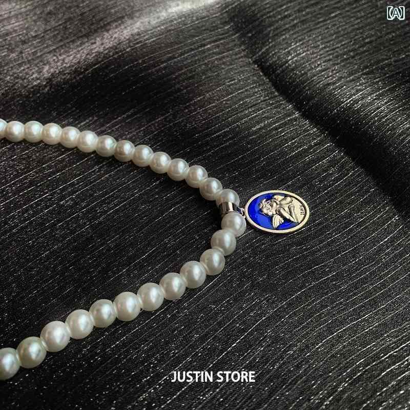 メンズ ネックレス チェーン ジャス ネイル パールネックレス メンズ ハイエンド 秋冬 セーター チェーン レディース ペンダント 鎖骨 アクセサリー