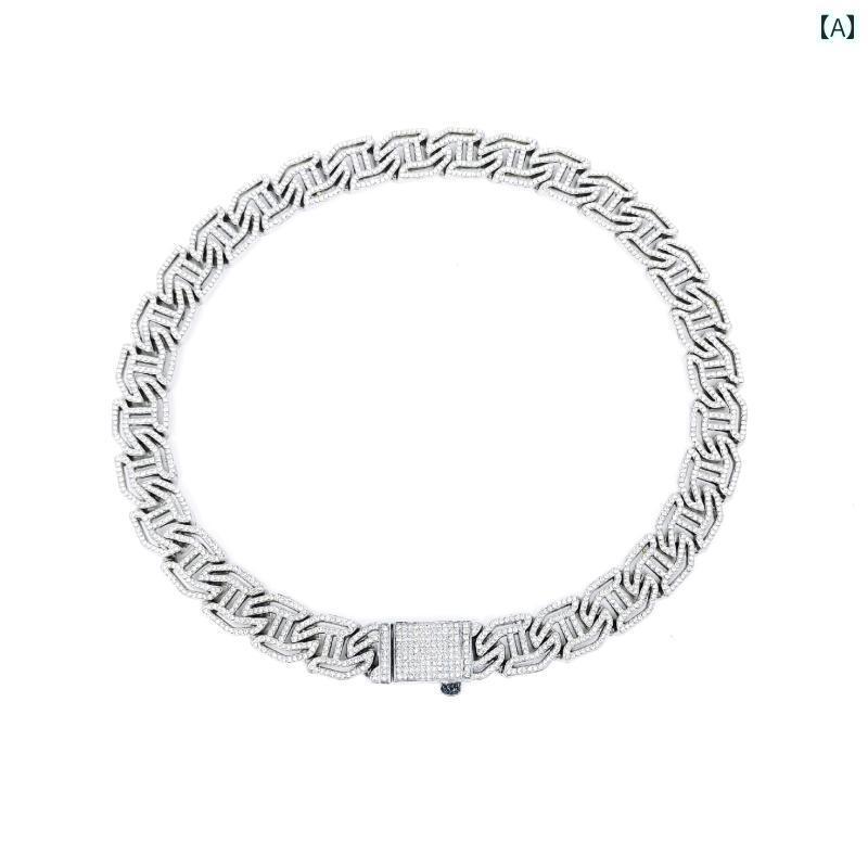 メンズ ネックレス チェーン ラインストーン型 17 mm キューバ チェーン ラインストーン ネックレス メンズ 学生 ヒップ ホップ HIPHOP 個性 シンプル ストリート 万能