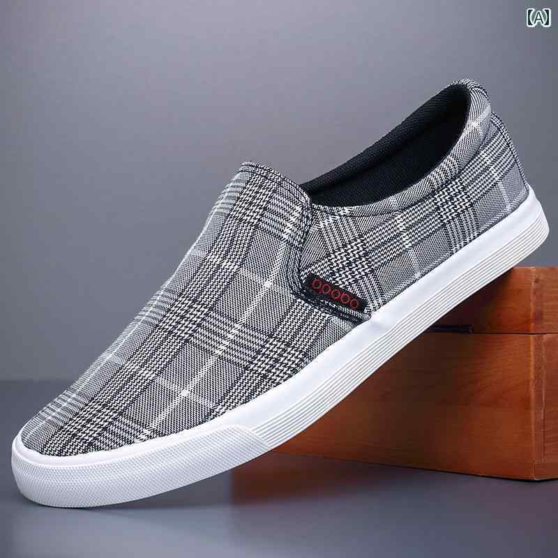 ドライビング シューズ 万能 メンズ 夏の メンズ チェック 柄 キャンバス シューズ ワン ステップ オールド ローファー な カジュアル ソフト ソール シングル 薄 底 運転