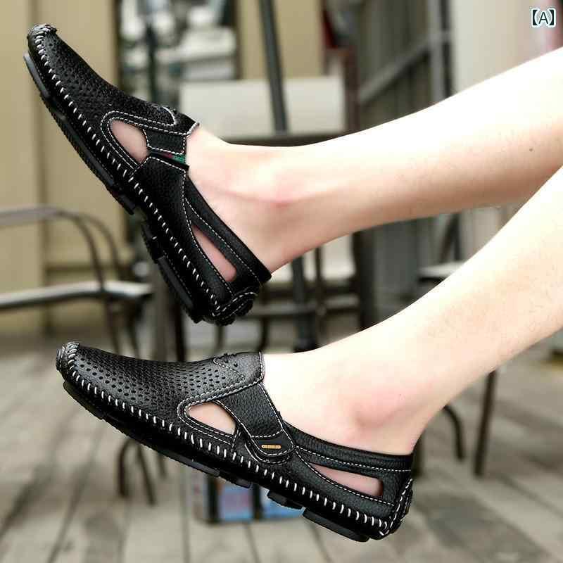 ドライビング シューズ 万能 メンズ 夏用 メンズ 通気性 ビーチ シューズ ドライビングシューズ メッシュ レザーサンダル ビジネス カジュアル メンズシューズ