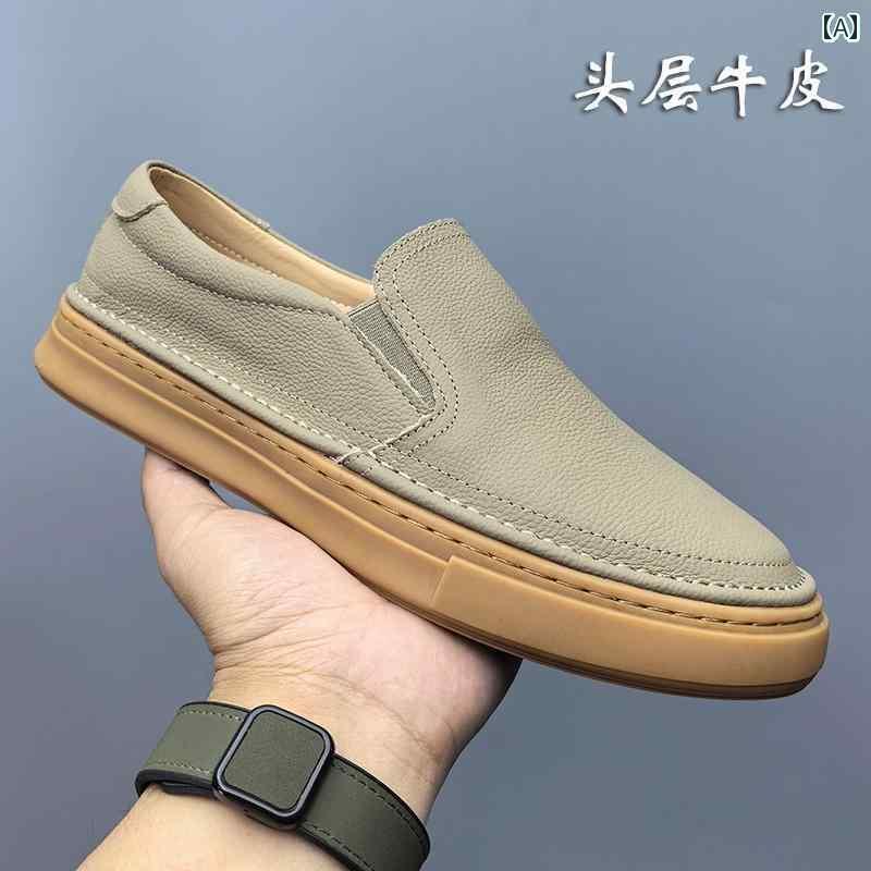 ドライビング シューズ 万能 メンズ 男性用 トップレイヤー カーフスキン スリッポン シューズ 夏用 シングルレイヤー 牛革 薄型 通気性 カジュアル メンズ ソフト ソール ローファー