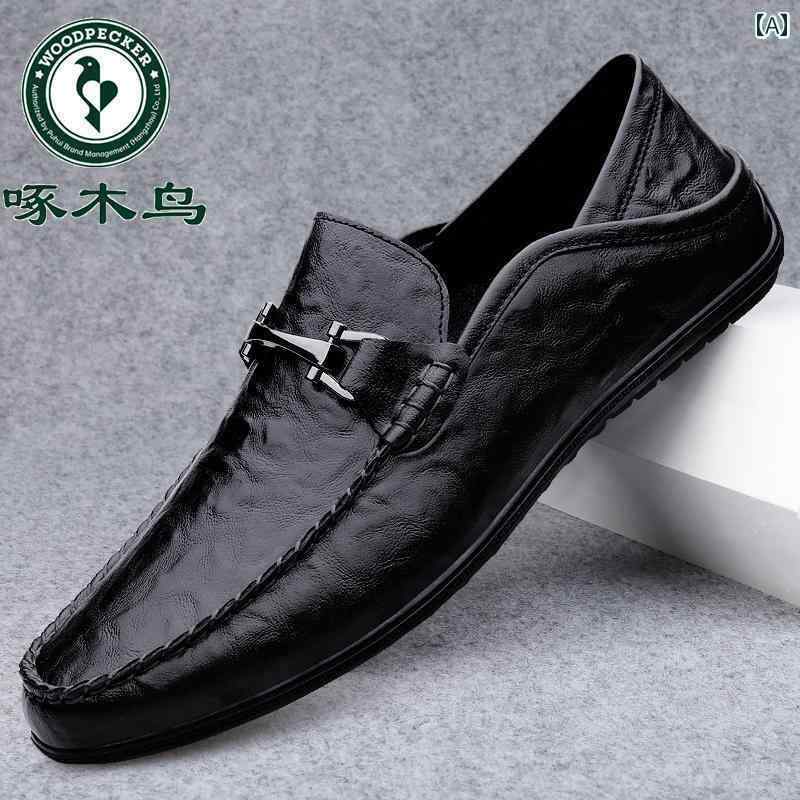 ドライビング シューズ 万能 メンズ ウッドペッカー メンズシューズ 2025年 革 ソフト ソール 通気性 カジュアル ハイエンド ツー ウェア レザーシューズ メンズ