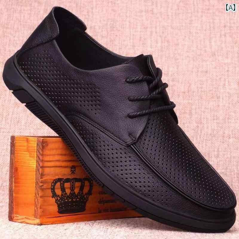 ドライビング シューズ 万能 メンズ 夏用 パンチング メンズシューズ 通気性の ある レザーシューズ メンズカジュアル レザーサンダル 革 ダッド シューズ ソフト ソール ドライビングシューズ