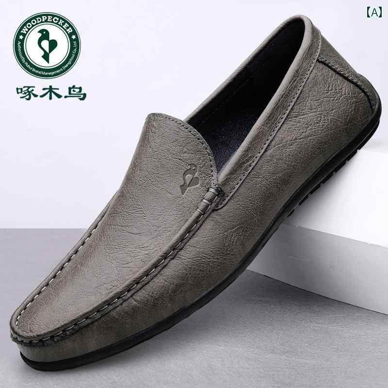 ドライビング シューズ 万能 メンズ ウッドペッカー メンズシューズ スプリング ソフトレザー ソフト ソール トゥシューズ メンズ 革 通気性 スリッポン レザーシューズ ドライビングシューズ