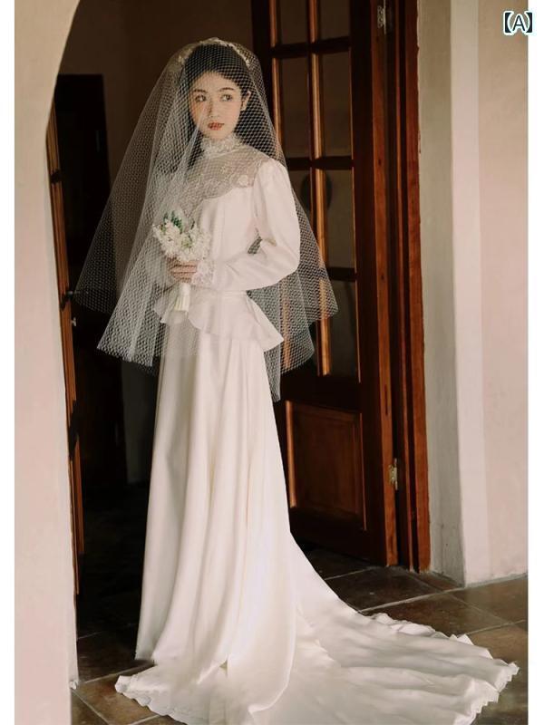 ウェディング ドレス フランスの レトロ 軽い ウェディングドレスの 花嫁 2025 糸のの エレガントな ハイエンド 高級