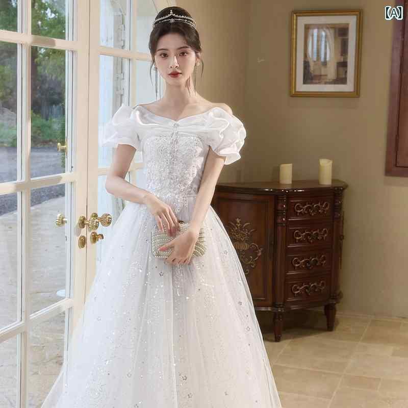 ウェディング ドレス 白い イブニングドレス 軽い 高級 ハイエンド 2025年 花嫁 ウェディングドレス ホスト パーティー