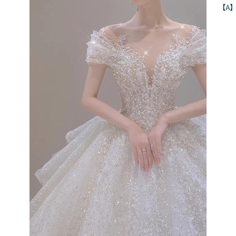 ウェディング ドレス フランスの 軽い ウェディングドレスの 花嫁 2025 ワンショルダー レトロ 重厚 高..