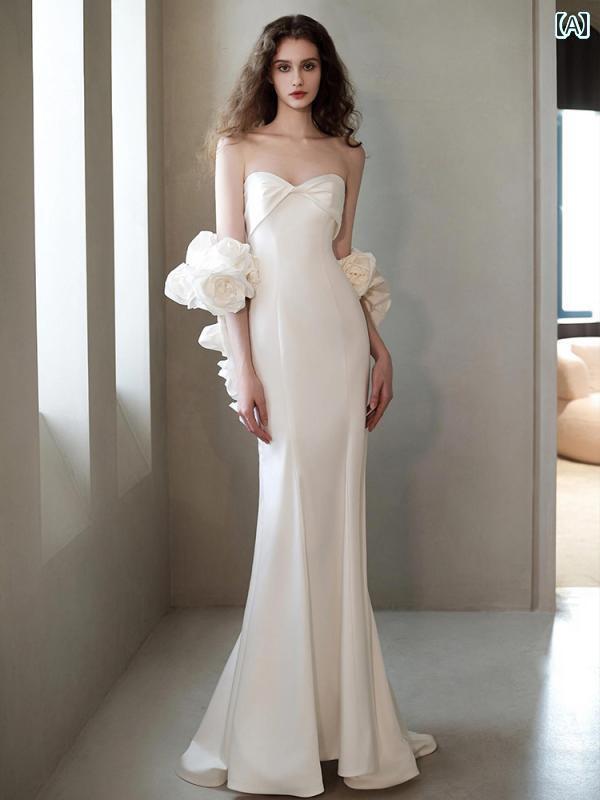 ウェディング ドレス フランスの 旅行 写真 軽い ウェディングドレス 花の 花嫁 シンプル フィッシュ ..