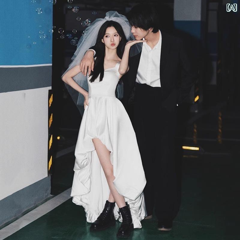 ウェディング ドレス セレモニー フランスの サテン ライト ウェディングドレス 高級 エンゲージメント..