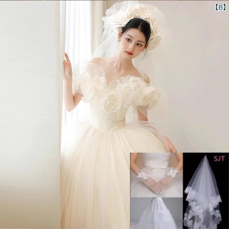 ウェディング ドレス セレモニー ワンショルダーの ウェディングドレス 2025 フェアリーの スリム ふわふわ プリンセス ドレス 高級 テクスチャ 花 外出 糸