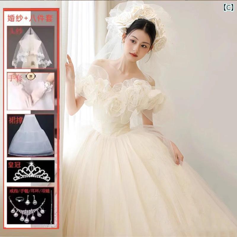 ウェディング ドレス セレモニー ワンショルダーの ウェディングドレス 2025 フェアリーの スリム ふわふわ プリンセス ドレス 高級 テクスチャ 花 外出 糸