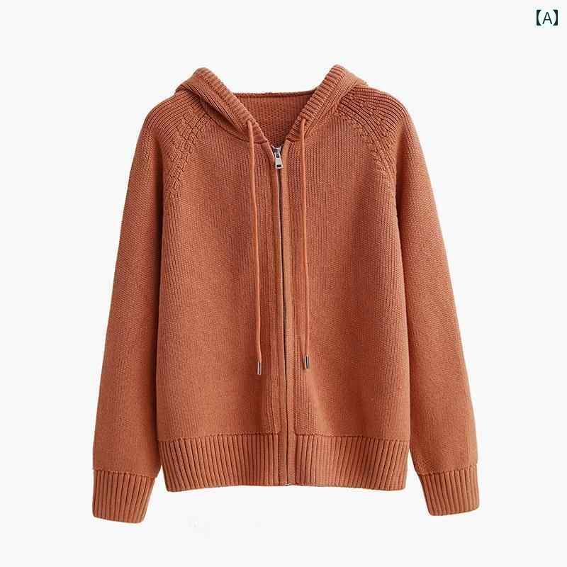 秋冬 レディース パーカー 丈夫な の シングル 強度 暗号化 織り 100 % コットン フード付き セーター ジャケット レディース ニットカーディガン 秋冬 ジッパー カーディガン