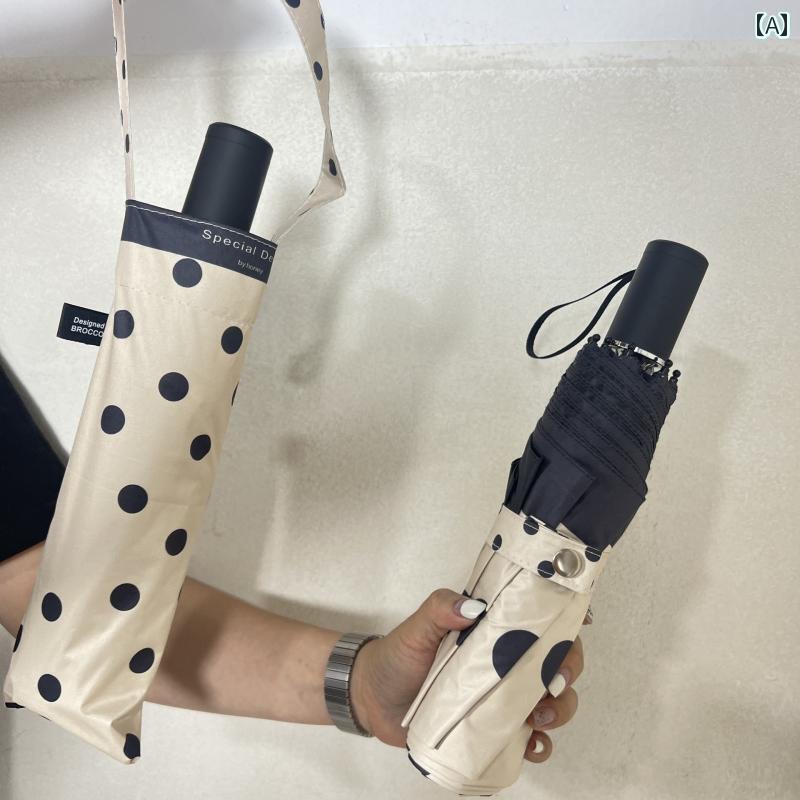 日傘 日焼け防止 コンパクト 2024夏用 大型 ドット ブラック プラスチック 傘 手動 折りたたみ 式 日傘 サンシェード サン アンブレラ レディース ハンドバッグ