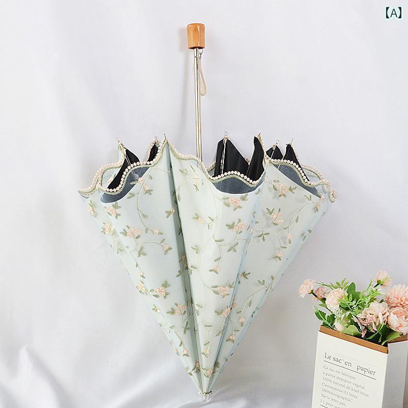 日傘 日焼け防止 コンパクト レース パラソル 紫外線 防止 女性用 二 層 刺繍 二つ 折り 日傘 フェアリー 晴 雨 兼用 日焼け防止 傘