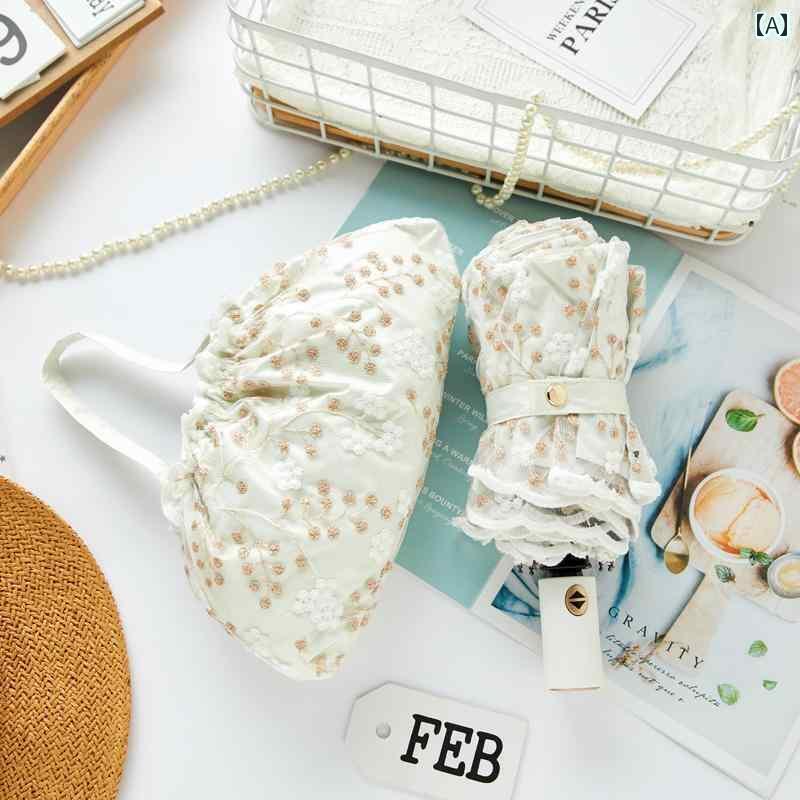 日傘 日焼け防止 コンパクト 真の 二 層 刺繍全自動 レース 日傘 日焼け防止 折りたたみ 傘 女性 雨天 問わず