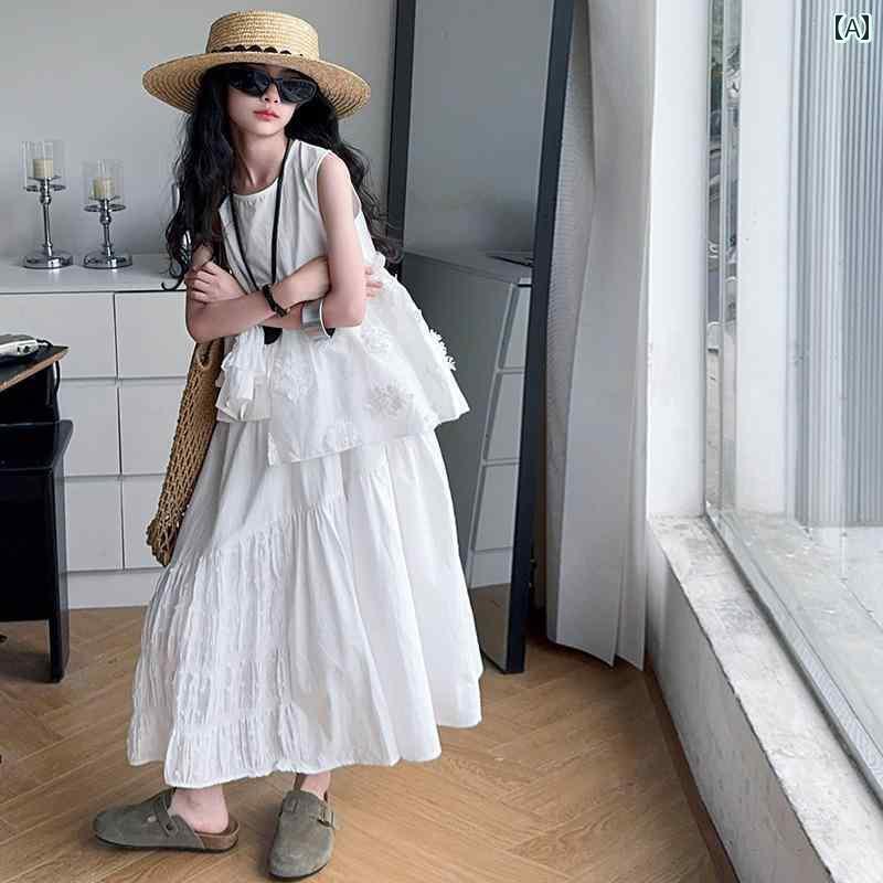 子供服 スカート カジュアル 女の子 夏服 ノースリーブ 不規則な トップス 大きい 子供用 夏用 ゆった..