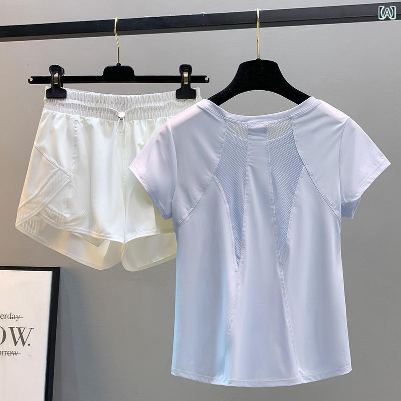 ランニング ウェア スポーティー 夏用の 女性用 スポーツ スーツ 速乾 通気性 ゆったり スリム ヨガ ト..