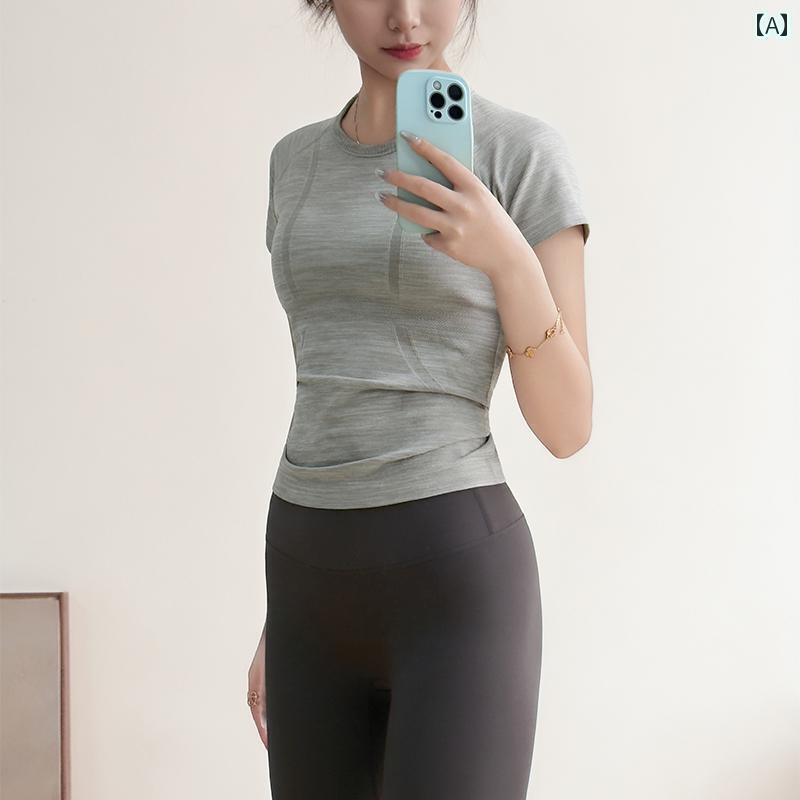 ランニング ウェア スポーティー ブルーの 夏用 薄手 ヨガ ウェア スポーツ フィットネス 半袖 速乾 ランニング トレーニング トップス スリム Tシャツ レディース