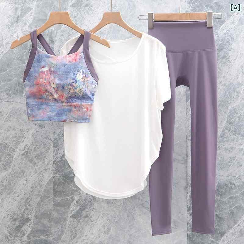 ランニング ウェア スポーティー チャイナ風 カラフルな ヨガ スーツ 女性用 2025夏用 スポーツ 速乾 通気性 プロ 仕様の フィットネスウェア トップス