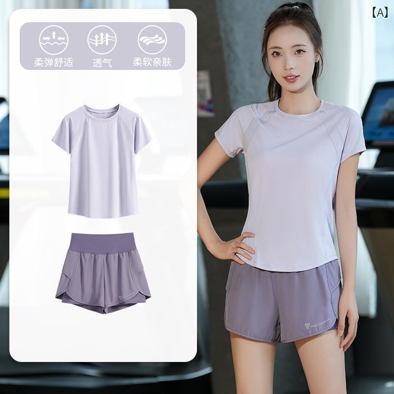 ランニング ウェア スポーティー 女性用 プロ ランニング スポーツ スーツ スマートフォン用 バック ポケット 夏用 ヨガ ウェア 冷感 速乾 メッシュ 半袖